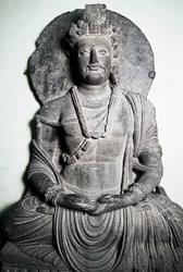 Steinskulptur, die Buddha darstellt, Gandhara-Kunst, Peshawar, Pakistan