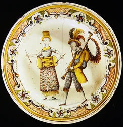 Teller aus Estremoz, der zwei Musiker darstellt