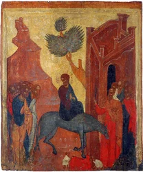 Russische Ikone: Der Einzug Christi in Jerusalem