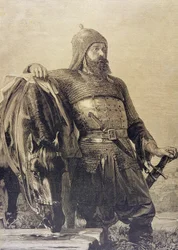 Russischer Soldat mit seinem Pferd