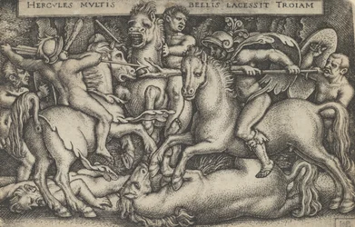 Herkules kämpft gegen die Trojaner, aus Die Arbeiten des Herkules, 1545