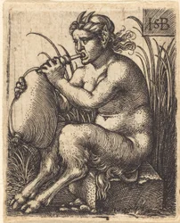 Satyrfrau spielt Dudelsack