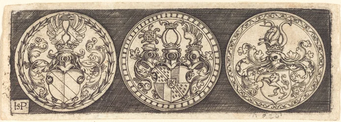Drei Medaillen mit Wappen