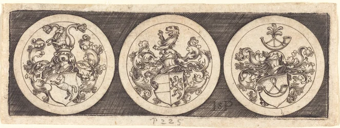 Drei Medaillen mit Wappen