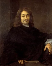 Vermutetes Porträt des Philosophen René Descartes (1596-1650). Gemälde von Sébastien Bourdon (1616-1671) 17. Jahrhundert