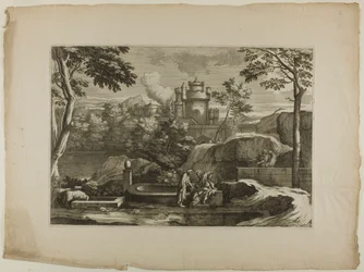 Ansicht einer Stadt (Christus mit dem barmherzigen Samariter am Brunnen)
