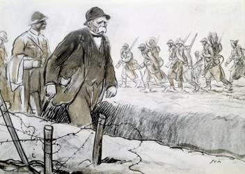 Erster Weltkrieg: Porträt von Clemenceau (1841-1929) in einer Kaserne an der Front. Zeichnung von Georges Goursat, genannt Sem (1863-1934)