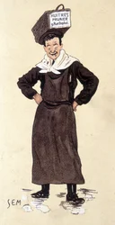 Austernverkäufer vom Geschäft Prunier. Chromolithographie signiert SEM (1863 - 1934)