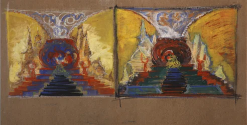 Bühnenbild für die Oper „Der goldene Hahn“ von N. Rimski-Korsakow