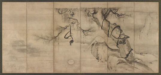 Affen und Bäume an einem Flussufer, Momoyama-Periode, Mitte - Ende des 16. Jahrhunderts