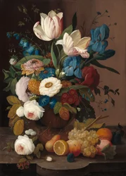 Stillleben, Blumen und Früchte, 1848
