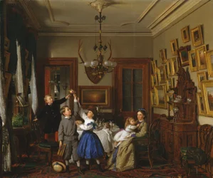 Der Wettbewerb um den Blumenstrauß: Die Familie von Robert Gordon in ihrem Speisesaal in New York