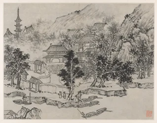 Zwölf Ansichten des Tigerhügels, Suzhou: Fernansicht des Tigerhügels vom Anlegeplatz am Kanal
