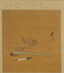 Pinsel, Halter und Blätter aus dem Album der Gemälde des Ehrwürdigen Zeshin