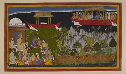 Rāma und Sītā erreichen Bharadvājas Einsiedelei, beenden ihr vierzehnjähriges Exil