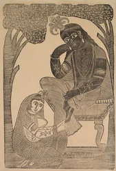 Radha streichelt Krishnas Füße
