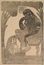 Radha streichelt Krishnas Füße, 1800er