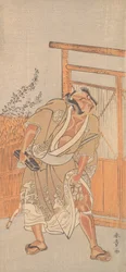 Der Schauspieler 2. Nakamura Sukegoro als ein Mann mit einer schwarzen Lackbriefbox, ca. 1774