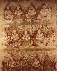 Wandmalereien, die himmlische Gottheiten zeigen, aus dem frühen 18. Jahrhundert der Ayutthaya-Periode