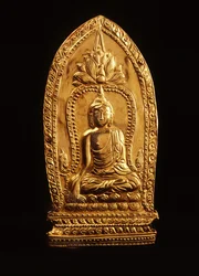 Votivtafel, die Buddha zeigt, wie er Mara unterwirft