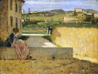 Im Schatten der Villa. Silvestro Lega (1826-1895), 34 x 46 cm