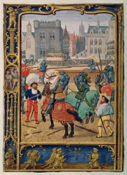 Juni: Turnier und ein Spiel mit Steckenpferden, aus einem Stundenbuch, oder dem Golfbuch, ca. 1520-30