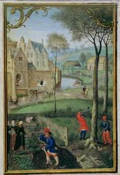 März: Bäume fällen, aus einem Stundenbuch, ca. 1540