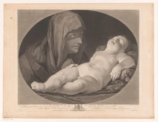 Maria bei schlafendem Christus Die Jungfrau Maria und das Jesuskind (Titel auf Objekt)