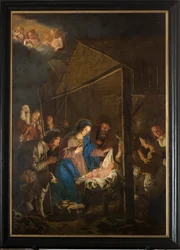 Pfarrkirche (Onze-Lieve-Vrouw-Hemelvaartkerk). Innenraum. Gemälde. Weihnachtsszene. Simon De Paepe. Ursprung Abtei Ename (?).