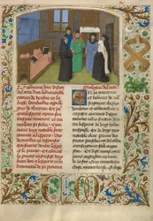 Ein Priester und Guys Witwe im Gespräch mit der Seele von Guy de Thurno