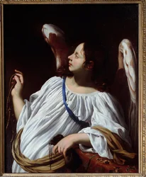 Engel mit Seil und Geldbeutel, Instrumente der Passion Christi (Detail)