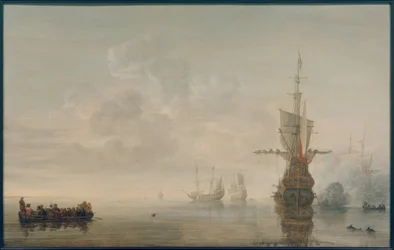 Das Flaggschiff "Aemilia" feuert Salut für Admiral Maerten Harpertsz. Tromp