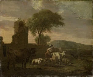 Italienische Landschaft mit Schäferin und Herden