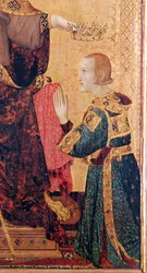 St. Louis von Toulouse (1274-97) krönt seinen Bruder, Robert von Anjou (1278-1343) vom Altar des St. Louis von Toulouse, 1317 (Detail)