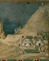 Das Soldatenlager, aus dem Wandgemälde, das den Condottiere Guidoriccio da Fogliano zeigt