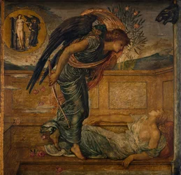 Amor und Psyche - Palastgrüne Wandgemälde - Amor findet Psyche schlafend an einem Brunnen