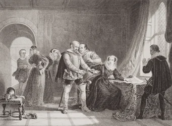 Maria Stuart (1542-87) gezwungen, ihre Abdankung in Lochleven Castle 1567 zu unterzeichnen, aus 