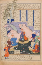 Luhrasp hört von den zurückkehrenden Paladinen des verschwindenden Kai Khusrau, Folio..., 1576-77