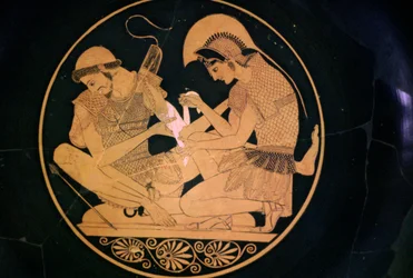 Griechische Vasenmalerei mit Achilleus und Patroklos