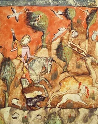 Fol.178v Ein Jäger verfolgt ein Reh, aus dem Codex Benito Santa Mora