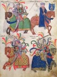 Vier Kavaliere, aus dem Libro de Los Caballeros de la Cofradia de Santiago