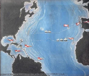 Karte, die die Route von Christoph Kolumbus auf seiner ersten Reise in die Neue Welt zeigt