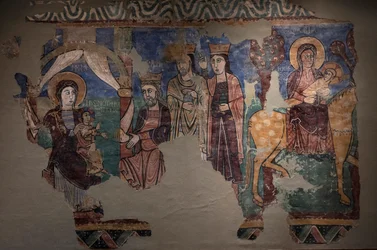 Wandmalerei Ursprung der Kirche Iglesia de la Asuncion de María en Navasa (Huesca). Ca 1200
