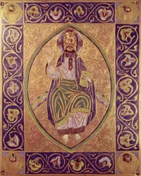 Plakette mit Darstellung von Christus, der segnet (Gold & Champlevé-Email)