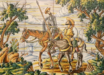Fliesen mit Don Quixote und Sancho Panza (Keramik)