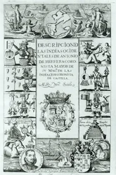 Titelseite von Descripcion de las Indias Ocidentales von Antonio de Herrera y Tordesillas, Madrider Ausgabe, 1725