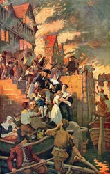 Der Große Brand von London im Jahr 1666, Illustration aus Hutchinsons „The Story of the British Nation“, um 1920