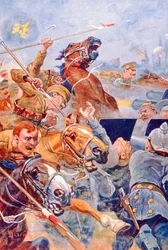 Der Angriff der 9. Lanzenreiter während des Rückzugs von Mons
