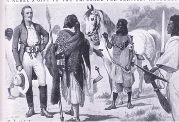 Ein Geschenk eines Rebellen an den Entdecker für geleistete Dienste, Illustration aus Cassells Romance of Famous Lives, ca. 1940