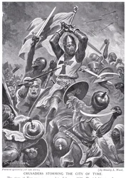 Kreuzritter stürmen die Stadt Tyrus, Illustration aus 